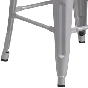 English Elm Lily 30" High Backless Metal Barstool with Square Wood Seat - Durable, Stackable & Stylish Design Silver CH-31320-30-SIL-WD-GG