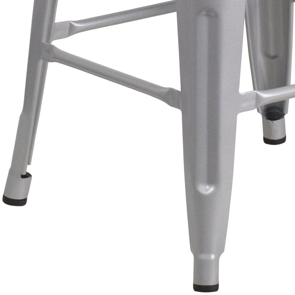 English Elm Lily 30" High Backless Metal Barstool with Square Wood Seat - Durable, Stackable & Stylish Design Silver CH-31320-30-SIL-WD-GG