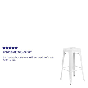 English Elm Kai Commercial Grade 30-Inch Backless Metal Barstool for Indoor and Outdoor Use, Stackable Design White CH-31320-30-WH-GG