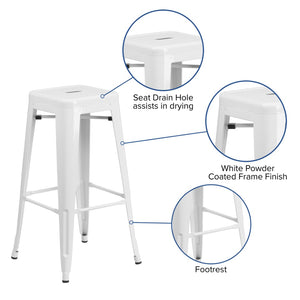 English Elm Kai Commercial Grade 30-Inch Backless Metal Barstool for Indoor and Outdoor Use, Stackable Design White CH-31320-30-WH-GG