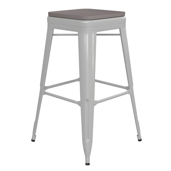 English Elm Kai Commercial-Grade 30" Backless Metal Barstool for Indoor-Outdoor Use, Durable & Lightweight Design Gray Seat/White Frame CH-31320-30-WH-PL2G-GG