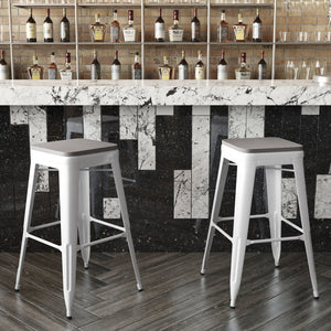 English Elm Kai Commercial-Grade 30" Backless Metal Barstool for Indoor-Outdoor Use, Durable & Lightweight Design Gray Seat/White Frame CH-31320-30-WH-PL2G-GG