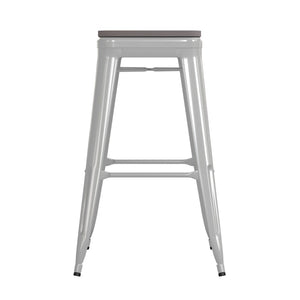 English Elm Kai Commercial-Grade 30" Backless Metal Barstool for Indoor-Outdoor Use, Durable & Lightweight Design Gray Seat/White Frame CH-31320-30-WH-PL2G-GG