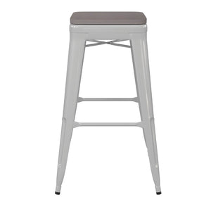 English Elm Kai Commercial-Grade 30" Backless Metal Barstool for Indoor-Outdoor Use, Durable & Lightweight Design Gray Seat/White Frame CH-31320-30-WH-PL2G-GG