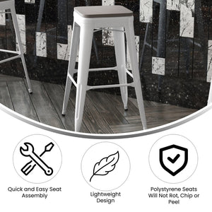 English Elm Kai Commercial-Grade 30" Backless Metal Barstool for Indoor-Outdoor Use, Durable & Lightweight Design Gray Seat/White Frame CH-31320-30-WH-PL2G-GG