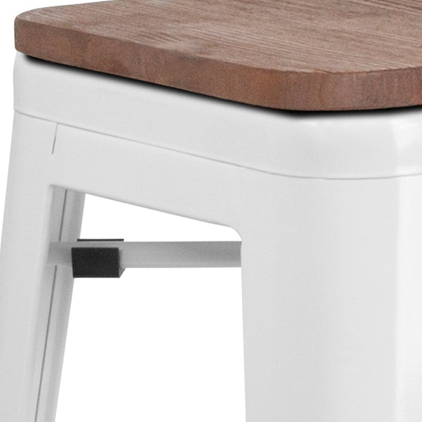 English Elm Lily 30" High Backless Metal Barstool with Square Wood Seat - Durable, Stackable & Stylish Design White CH-31320-30-WH-WD-GG