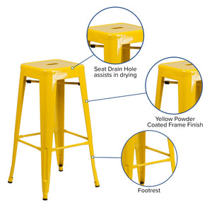 English Elm Kai Commercial Grade 30-Inch Backless Metal Barstool for Indoor and Outdoor Use, Stackable Design Yellow CH-31320-30-YL-GG