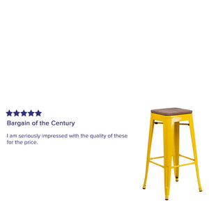English Elm Lily 30" High Backless Metal Barstool with Square Wood Seat - Durable, Stackable & Stylish Design Yellow CH-31320-30-YL-WD-GG