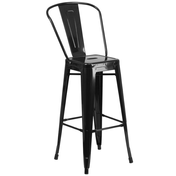 English Elm Kai Commercial Grade 30" High Metal Indoor-Outdoor Barstool with Versatile Removable Backrest Black CH-31320-30GB-BK-GG