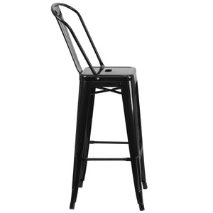 English Elm Kai Commercial Grade 30" High Metal Indoor-Outdoor Barstool with Versatile Removable Backrest Black CH-31320-30GB-BK-GG