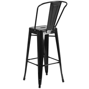 English Elm Kai Commercial Grade 30" High Metal Indoor-Outdoor Barstool with Versatile Removable Backrest Black CH-31320-30GB-BK-GG