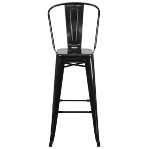 English Elm Kai Commercial Grade 30" High Metal Indoor-Outdoor Barstool with Versatile Removable Backrest Black CH-31320-30GB-BK-GG