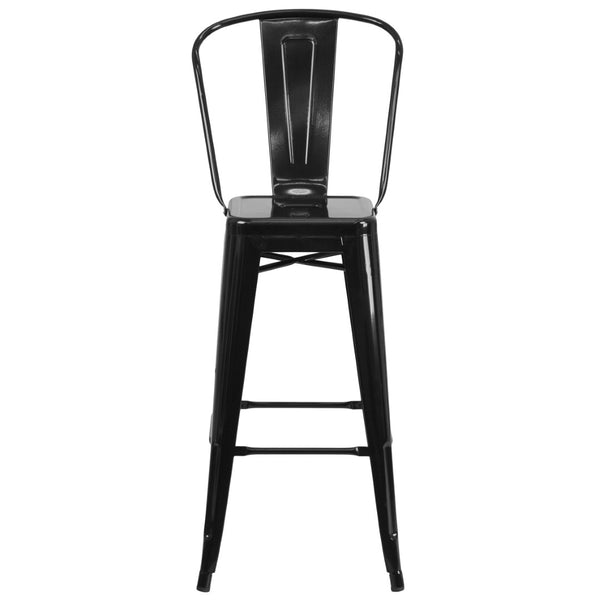 English Elm Kai Commercial Grade 30" High Metal Indoor-Outdoor Barstool with Versatile Removable Backrest Black CH-31320-30GB-BK-GG