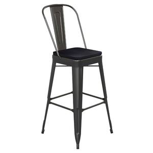 English Elm Kai 30" High Commercial-Grade Metal Bar Stool with Removable Back for Indoor and Outdoor Use Black Seat/Black Frame CH-31320-30GB-BK-PL2B-GG
