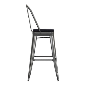 English Elm Kai 30" High Commercial-Grade Metal Bar Stool with Removable Back for Indoor and Outdoor Use Black Seat/Black Frame CH-31320-30GB-BK-PL2B-GG