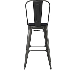 English Elm Kai 30" High Commercial-Grade Metal Bar Stool with Removable Back for Indoor and Outdoor Use Black Seat/Black Frame CH-31320-30GB-BK-PL2B-GG