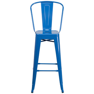 English Elm Kai Commercial Grade 30" High Metal Indoor-Outdoor Barstool with Versatile Removable Backrest Blue CH-31320-30GB-BL-GG