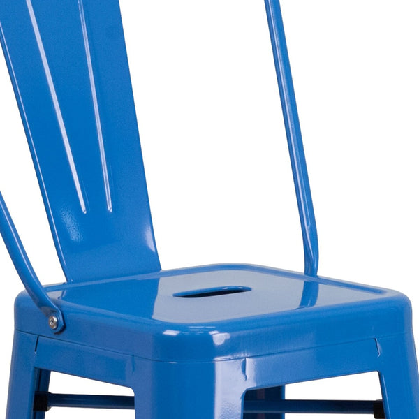 English Elm Kai Commercial Grade 30" High Metal Indoor-Outdoor Barstool with Versatile Removable Backrest Blue CH-31320-30GB-BL-GG