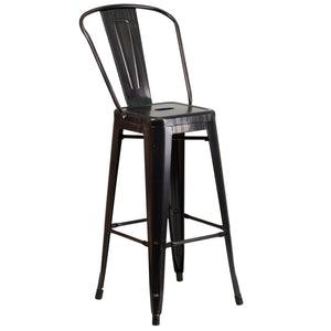 English Elm Kai Commercial Grade 30" High Metal Indoor-Outdoor Barstool with Versatile Removable Backrest Black-Antique Gold CH-31320-30GB-BQ-GG