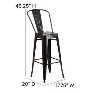 English Elm Kai Commercial Grade 30" High Metal Indoor-Outdoor Barstool with Versatile Removable Backrest Black-Antique Gold CH-31320-30GB-BQ-GG