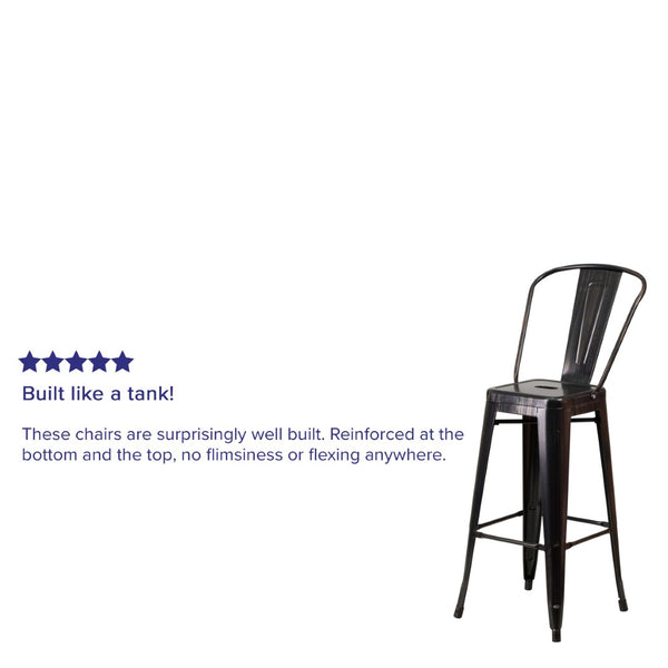 English Elm Kai Commercial Grade 30" High Metal Indoor-Outdoor Barstool with Versatile Removable Backrest Black-Antique Gold CH-31320-30GB-BQ-GG