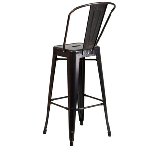 English Elm Kai Commercial Grade 30" High Metal Indoor-Outdoor Barstool with Versatile Removable Backrest Black-Antique Gold CH-31320-30GB-BQ-GG