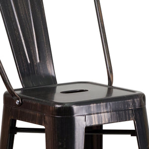 English Elm Kai Commercial Grade 30" High Metal Indoor-Outdoor Barstool with Versatile Removable Backrest Black-Antique Gold CH-31320-30GB-BQ-GG