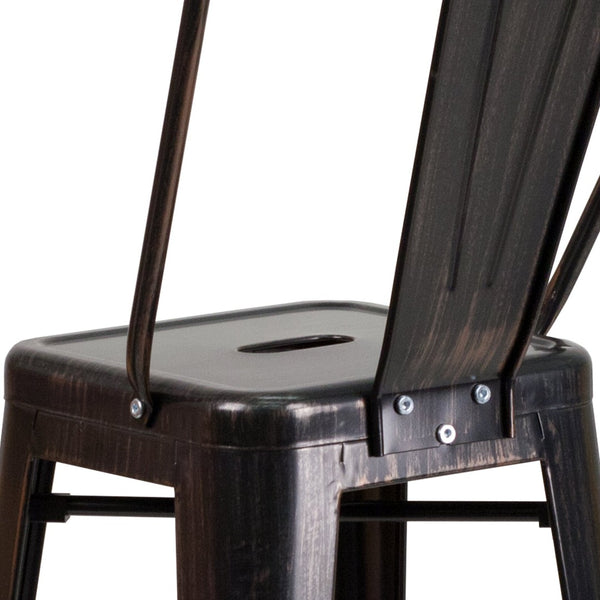 English Elm Kai Commercial Grade 30" High Metal Indoor-Outdoor Barstool with Versatile Removable Backrest Black-Antique Gold CH-31320-30GB-BQ-GG