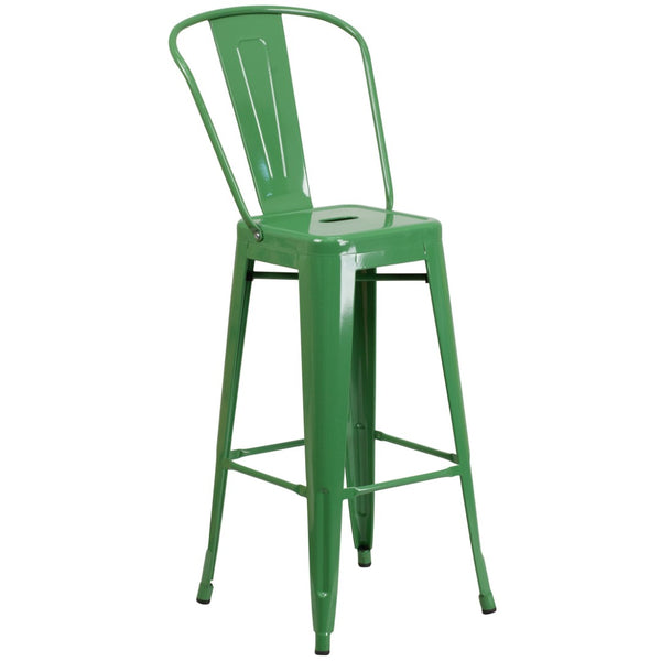 English Elm Kai Commercial Grade 30" High Metal Indoor-Outdoor Barstool with Versatile Removable Backrest Green CH-31320-30GB-GN-GG