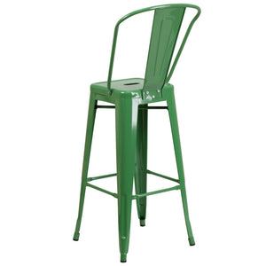 English Elm Kai Commercial Grade 30" High Metal Indoor-Outdoor Barstool with Versatile Removable Backrest Green CH-31320-30GB-GN-GG