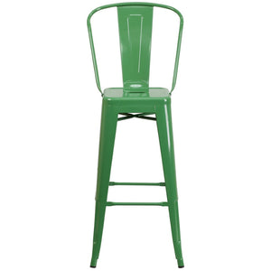 English Elm Kai Commercial Grade 30" High Metal Indoor-Outdoor Barstool with Versatile Removable Backrest Green CH-31320-30GB-GN-GG