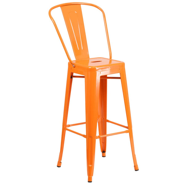 English Elm Kai Commercial Grade 30" High Metal Indoor-Outdoor Barstool with Versatile Removable Backrest Orange CH-31320-30GB-OR-GG
