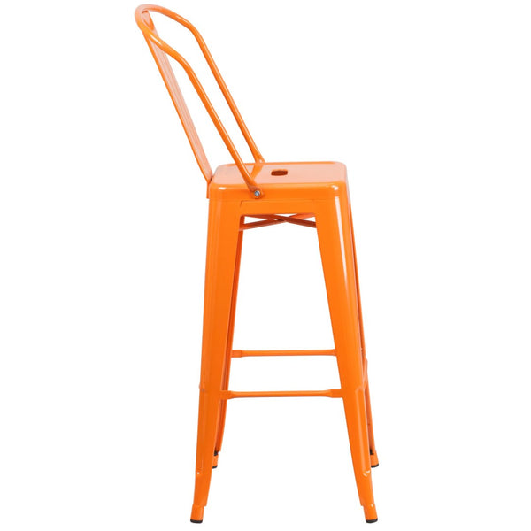 English Elm Kai Commercial Grade 30" High Metal Indoor-Outdoor Barstool with Versatile Removable Backrest Orange CH-31320-30GB-OR-GG