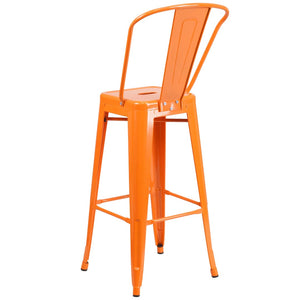 English Elm Kai Commercial Grade 30" High Metal Indoor-Outdoor Barstool with Versatile Removable Backrest Orange CH-31320-30GB-OR-GG