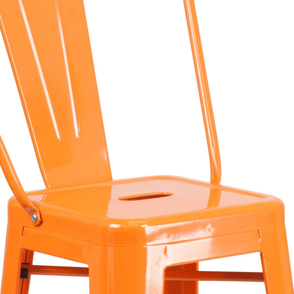 English Elm Kai Commercial Grade 30" High Metal Indoor-Outdoor Barstool with Versatile Removable Backrest Orange CH-31320-30GB-OR-GG