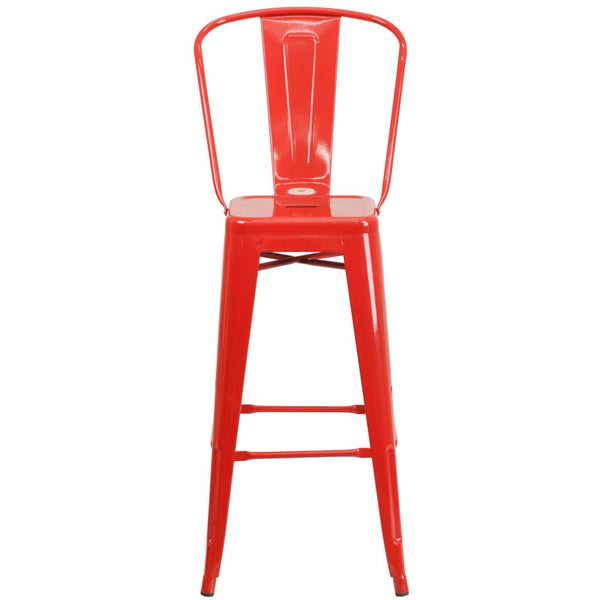 English Elm Kai Commercial Grade 30" High Metal Indoor-Outdoor Barstool with Versatile Removable Backrest Red CH-31320-30GB-RED-GG