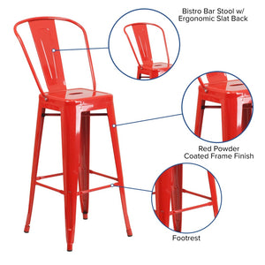 English Elm Kai Commercial Grade 30" High Metal Indoor-Outdoor Barstool with Versatile Removable Backrest Red CH-31320-30GB-RED-GG