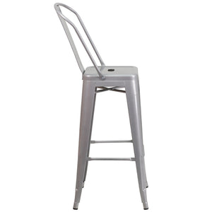 English Elm Kai Commercial Grade 30" High Metal Indoor-Outdoor Barstool with Versatile Removable Backrest Silver CH-31320-30GB-SIL-GG