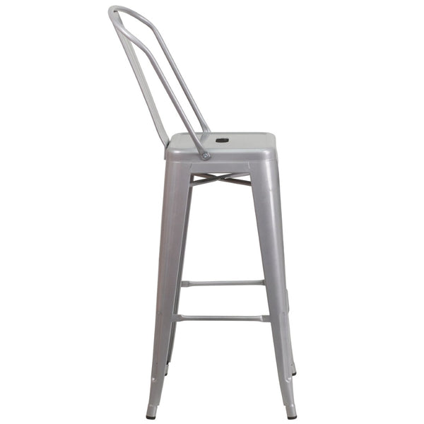 English Elm Kai Commercial Grade 30" High Metal Indoor-Outdoor Barstool with Versatile Removable Backrest Silver CH-31320-30GB-SIL-GG