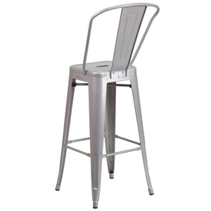 English Elm Kai Commercial Grade 30" High Metal Indoor-Outdoor Barstool with Versatile Removable Backrest Silver CH-31320-30GB-SIL-GG