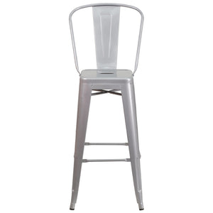 English Elm Kai Commercial Grade 30" High Metal Indoor-Outdoor Barstool with Versatile Removable Backrest Silver CH-31320-30GB-SIL-GG