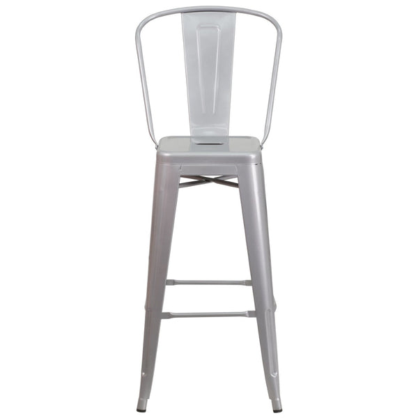 English Elm Kai Commercial Grade 30" High Metal Indoor-Outdoor Barstool with Versatile Removable Backrest Silver CH-31320-30GB-SIL-GG