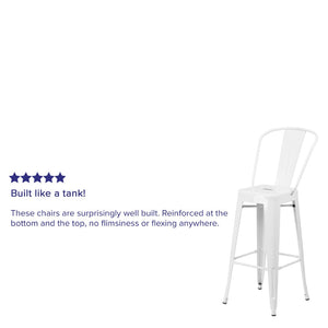 English Elm Kai Commercial Grade 30" High Metal Indoor-Outdoor Barstool with Versatile Removable Backrest White CH-31320-30GB-WH-GG