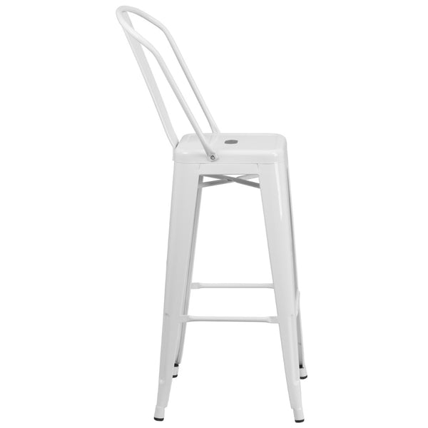 English Elm Kai Commercial Grade 30" High Metal Indoor-Outdoor Barstool with Versatile Removable Backrest White CH-31320-30GB-WH-GG