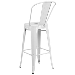 English Elm Kai Commercial Grade 30" High Metal Indoor-Outdoor Barstool with Versatile Removable Backrest White CH-31320-30GB-WH-GG