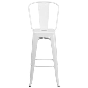 English Elm Kai Commercial Grade 30" High Metal Indoor-Outdoor Barstool with Versatile Removable Backrest White CH-31320-30GB-WH-GG