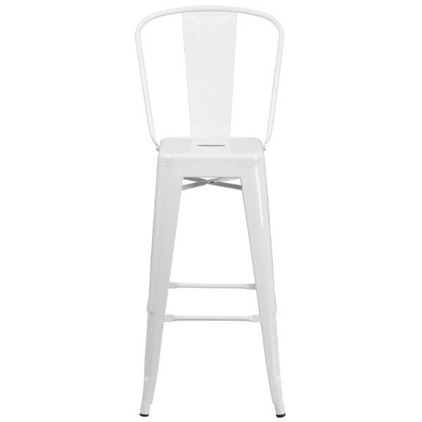 English Elm Kai Commercial Grade 30" High Metal Indoor-Outdoor Barstool with Versatile Removable Backrest White CH-31320-30GB-WH-GG