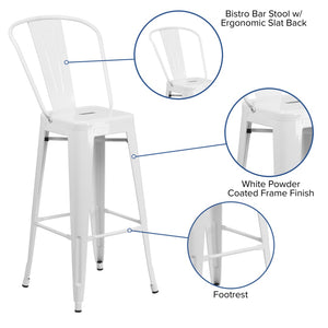 English Elm Kai Commercial Grade 30" High Metal Indoor-Outdoor Barstool with Versatile Removable Backrest White CH-31320-30GB-WH-GG