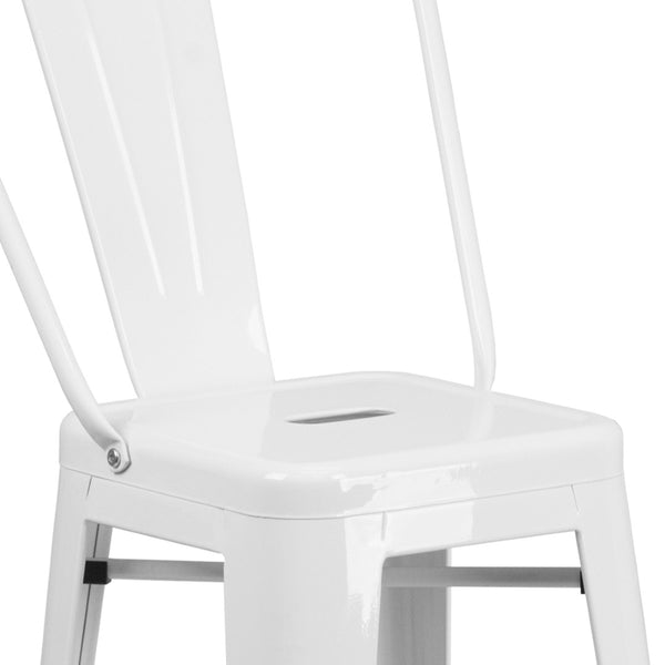 English Elm Kai Commercial Grade 30" High Metal Indoor-Outdoor Barstool with Versatile Removable Backrest White CH-31320-30GB-WH-GG