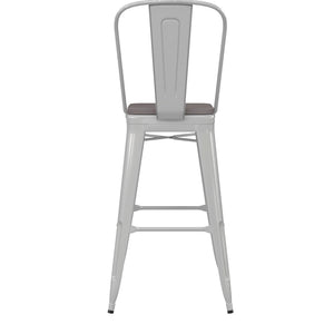 English Elm Kai 30" High Commercial-Grade Metal Bar Stool with Removable Back for Indoor and Outdoor Use Gray Seat/White Frame CH-31320-30GB-WH-PL2G-GG